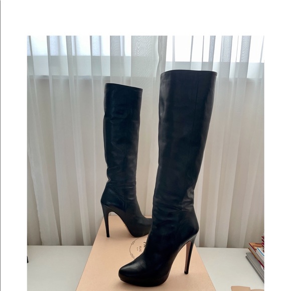 PRADA Soft Calf Leather High Heel Boots 39.5 - Picture 3 of 13